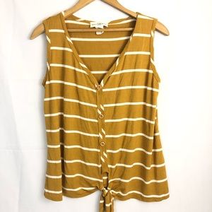 Anthropologie mustard striped button up tank top